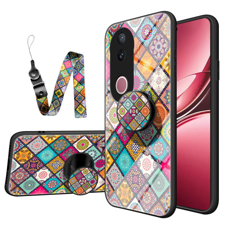 Coque Vivo V50 5G Support et Lanière Patchwork