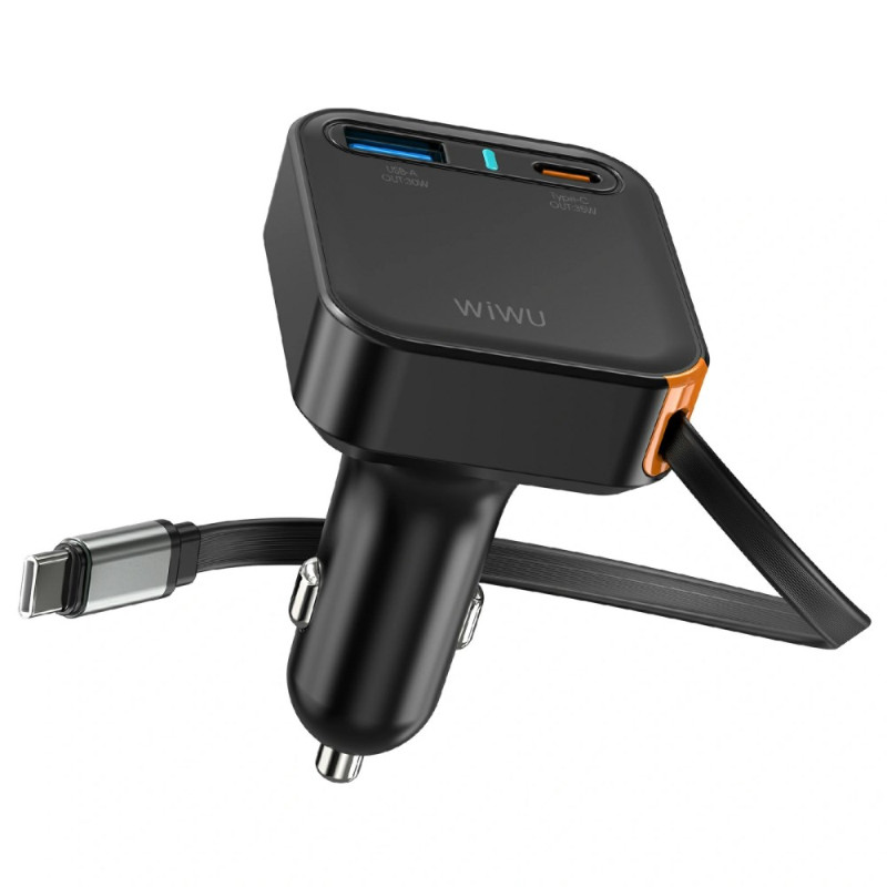 Chargeur Voiture 65W Rétractable Dual Port USB-A/C WIWU