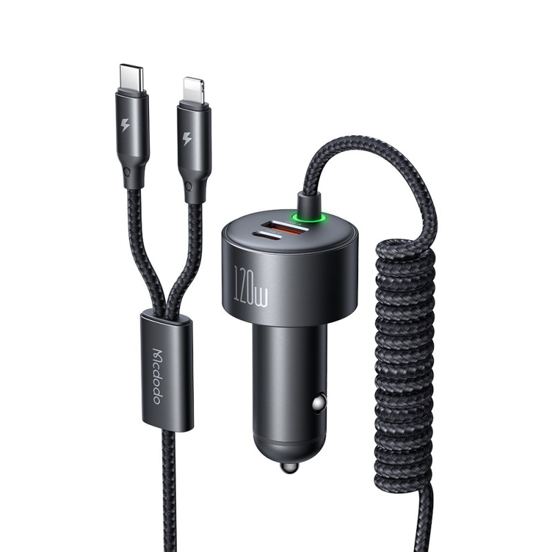 Chargeur Voiture 120W Double Câble USB-C/Lightning MCDODO