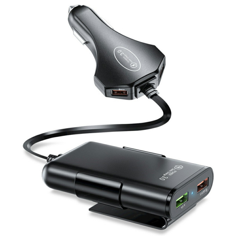 Chargeur Voiture 4 Ports USB QC3.0 3.1A avec Câble 1.7m