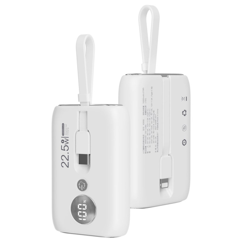 Batterie Externe 10000mAh avec Câbles Intégrés et Affichage Digital ROISKIN