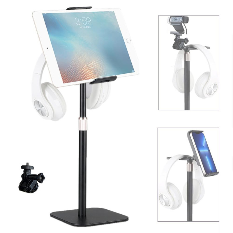 Support de Bureau Ajustable pour Téléphone et Tablette avec Porte-Écouteurs
