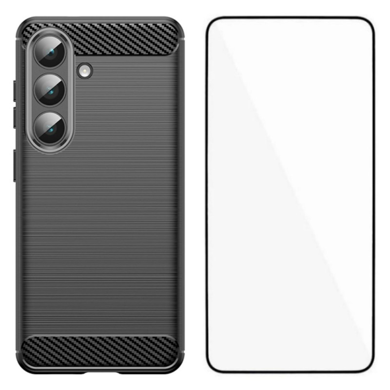 Coque Samsung Galaxy S26 Fibre Carbone Brossée avec Protecteur Écran
