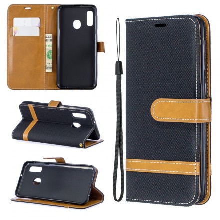 Housse Samsung Galaxy A20e Tissu et Effet Cuir à Lanière Housse Samsung Galaxy A20e Tissu et Effet Cuir à Lanière