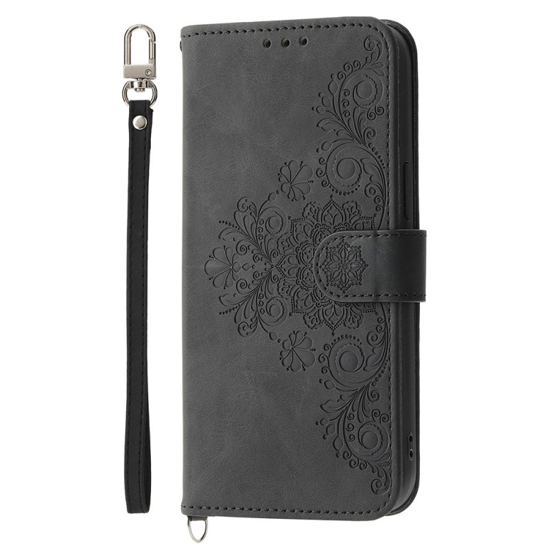 Housse Samsung Galaxy A57 5G Effet Daim Motif Floral avec Sangles