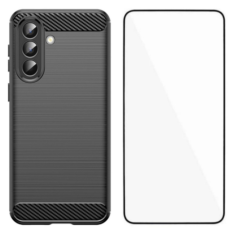 Coque Samsung Galaxy A57 5G Fibre Carbone Brossée avec Protecteur Écran