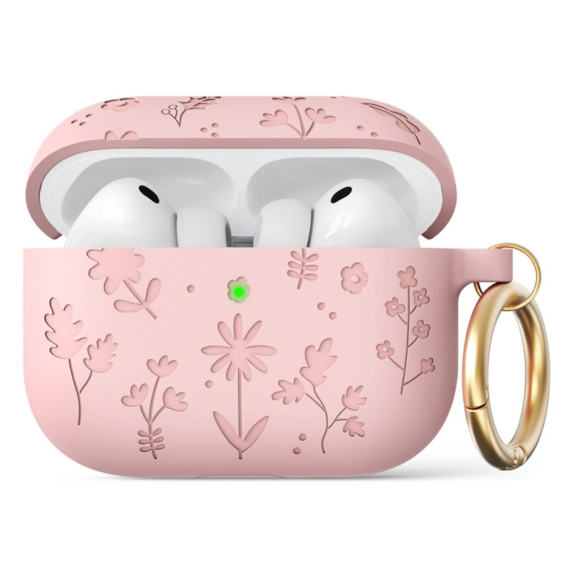 Coque AirPods Pro 3 Motif Floral Embossé et Mousqueton