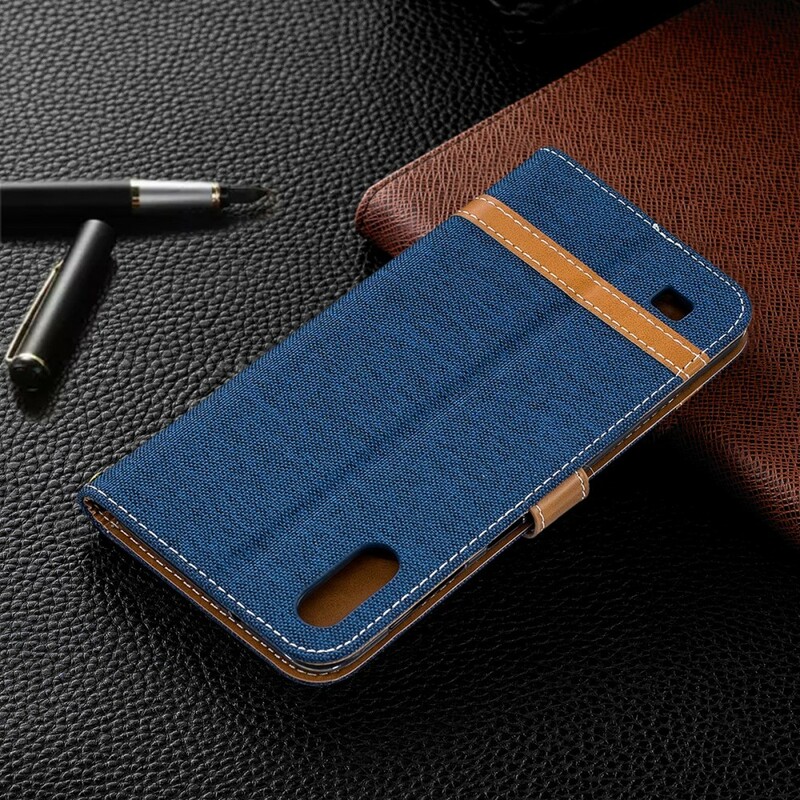 Housse Samsung Galaxy A10 Tissu et Effet Cuir à Lanière