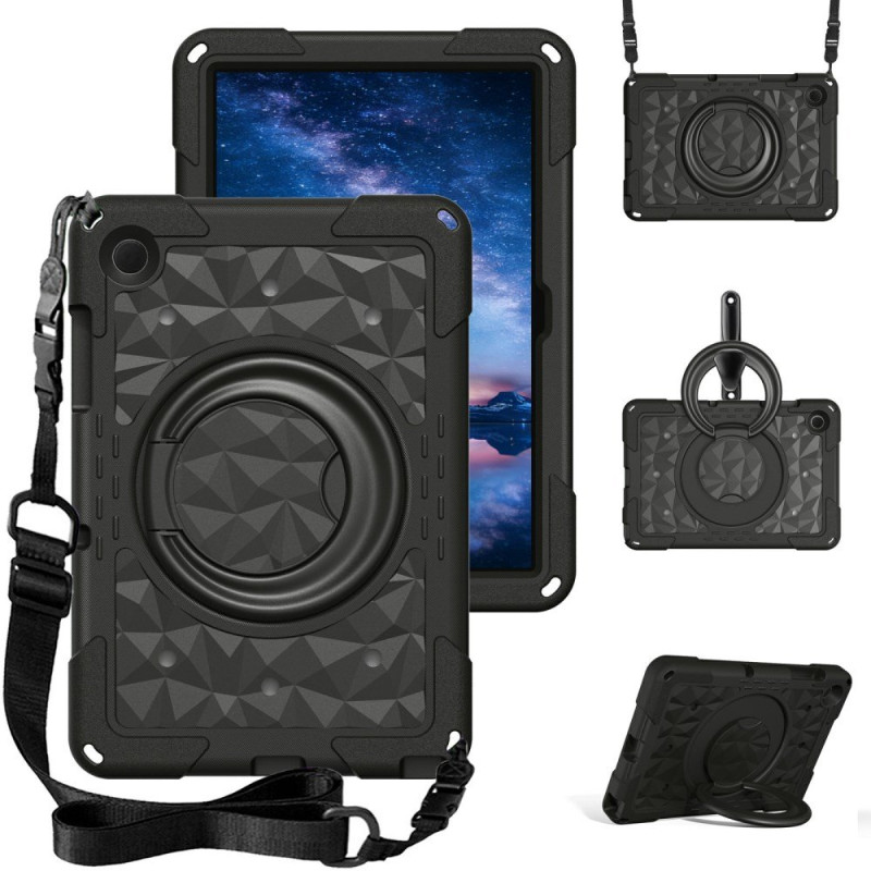 Coque Samsung Galaxy Tab A11 / A9 Poignée, Béquille et Bandoulière Motif Géométrique