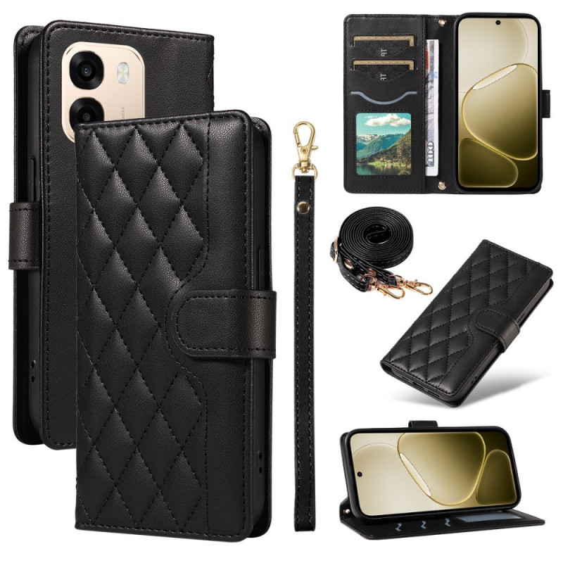 Housse Oppo A6 5G / A6X 5G / 4G Matelassée avec Lanière et Bandoulière