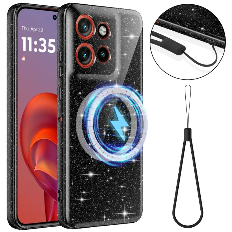 Coque Motorola Edge 60 Neo / 50 Neo Magnétique Paillettes avec Lanière