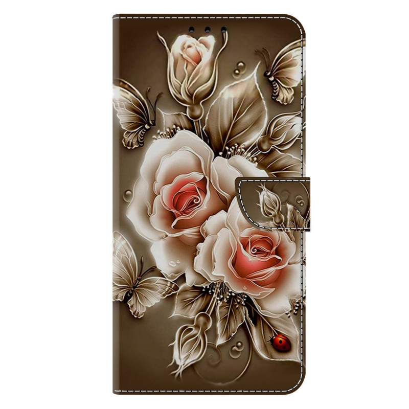 Housse Moto G77 / G67 Roses Marron