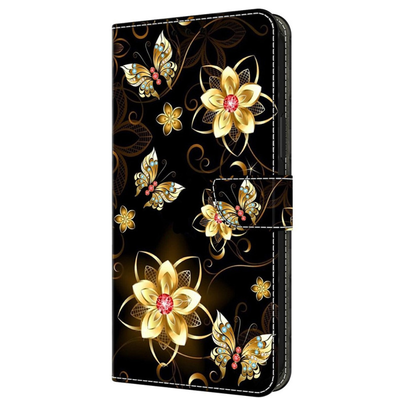 Housse Moto G77 / G67 Fleurs Dorées