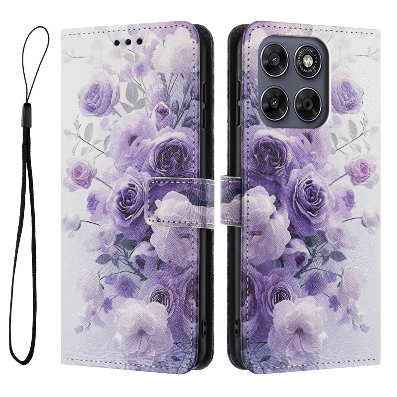 Housse Moto G77 / G67 Roses Violettes