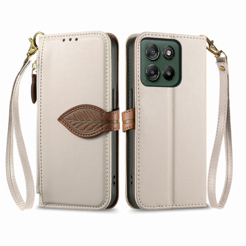 Housse Moto G77 / G67 Fermoir Design Feuille