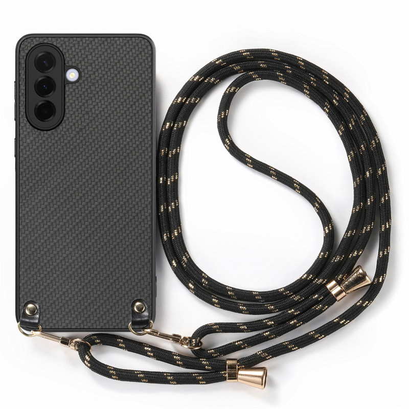 Coque à Cordon Samsung Galaxy A27 5G Design Fibre Carbone