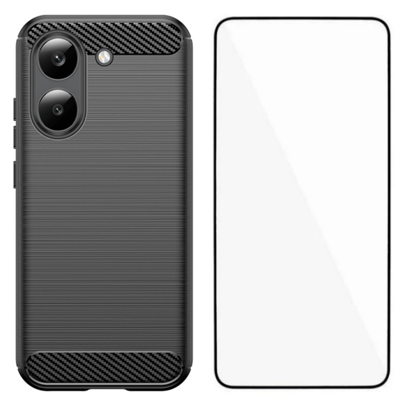 Coque Poco X8 Pro 5G Fibre Carbone Brossée avec Protecteur Écran