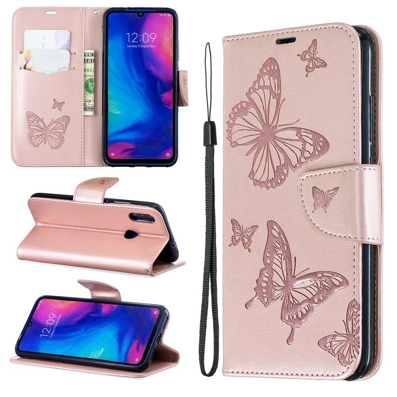 Housse Xiaomi Redmi Note 7 Papillons Imprimés à Lanière