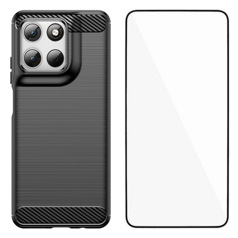 Coque Moto G67 Power Fibre Carbone Brossée avec Protecteur Écran