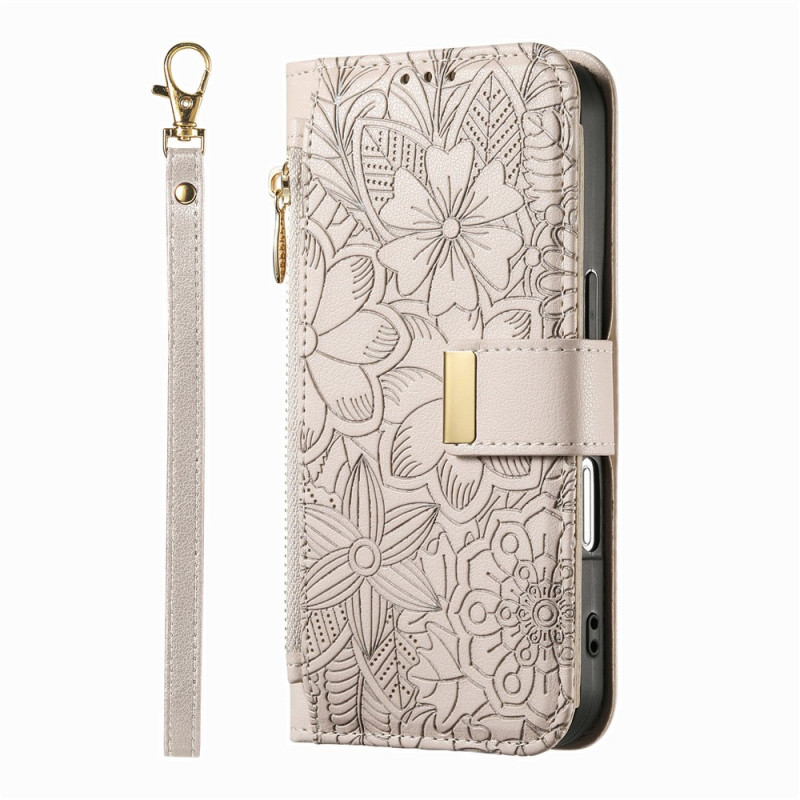 Housse Moto G67 Power Feuilles et Fleurs à Lanière