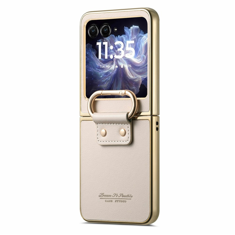 Coque Motorola Razr 70 / 60 / 50 Effet Cuir avec Anneau-Support