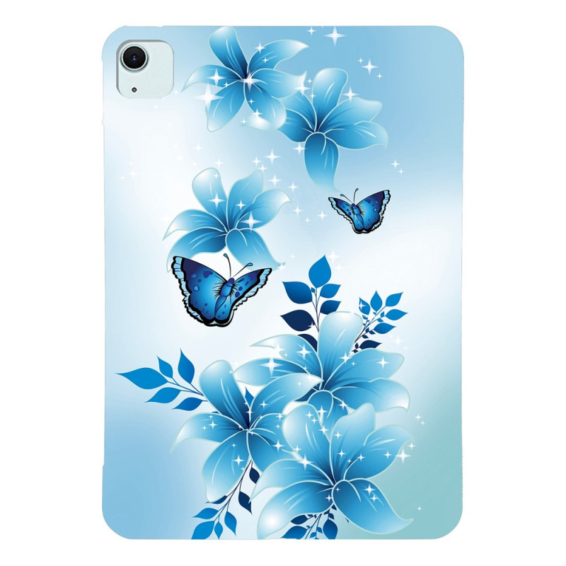 Coque iPad Air 13 (2026) 2025) (2024) / Pro 12.9 Papillons et Fleurs Bleus