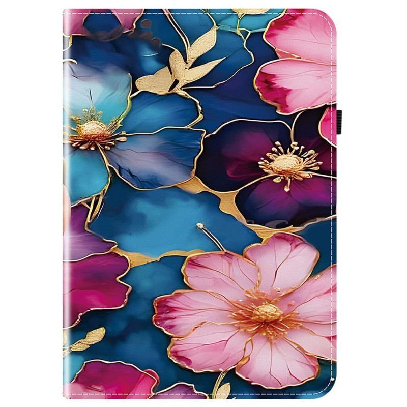 Étui iPad Air 13 (2026) 2025) (2024) / Pro 12.9 Fleurs Bleu et Or