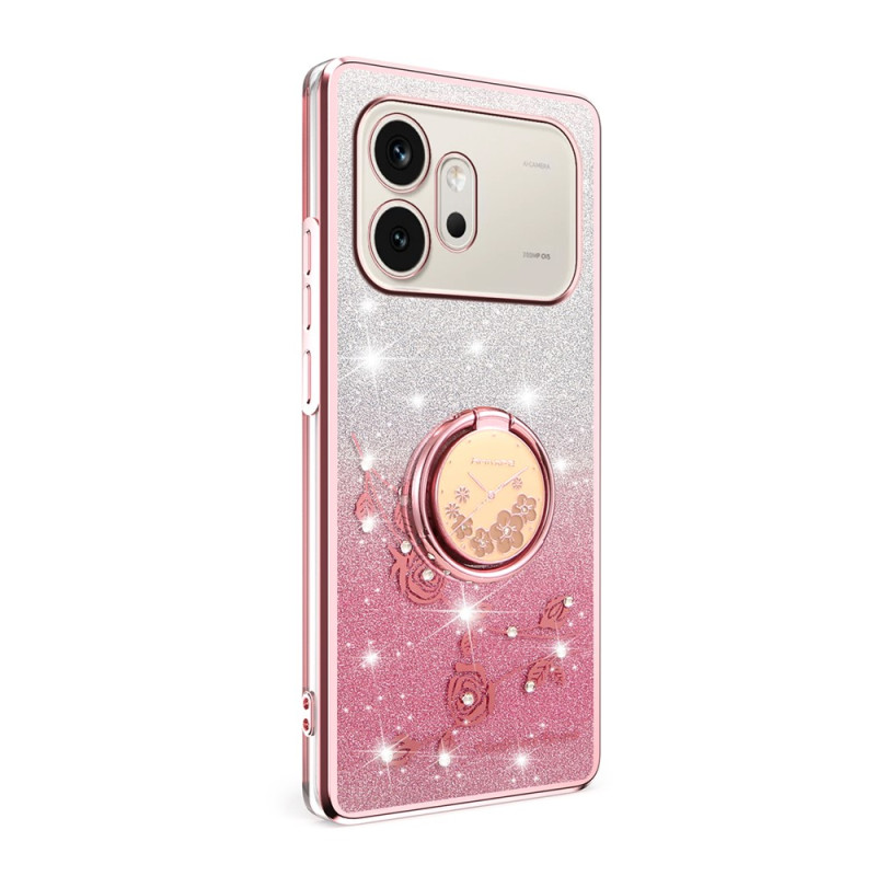 Coque Honor 600 Anneau-Support Fleurs et Strass KADEM
