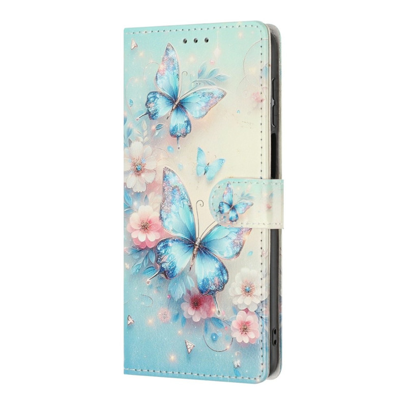 Housse Xiaomi 17T Motif Fleurs Roses et Papillons Bleus