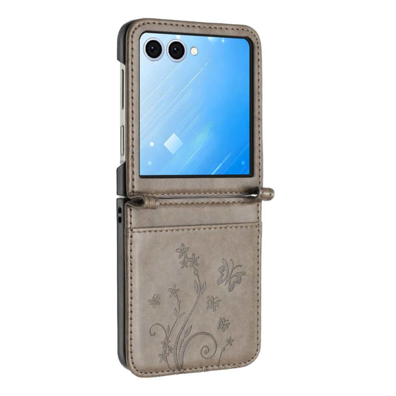 Housse Samsung Galaxy Z Flip 8 Papillons et Fleurs avec Lanière