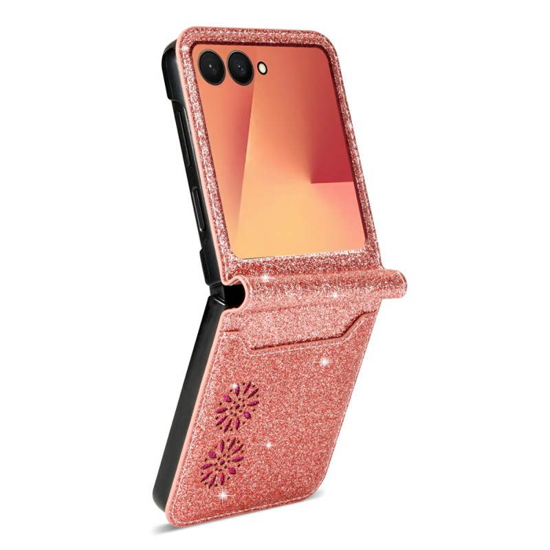 Coque Samsung Galaxy Z Flip 8 avec Porte-Carte Effet Ciel Étoilé Gravé