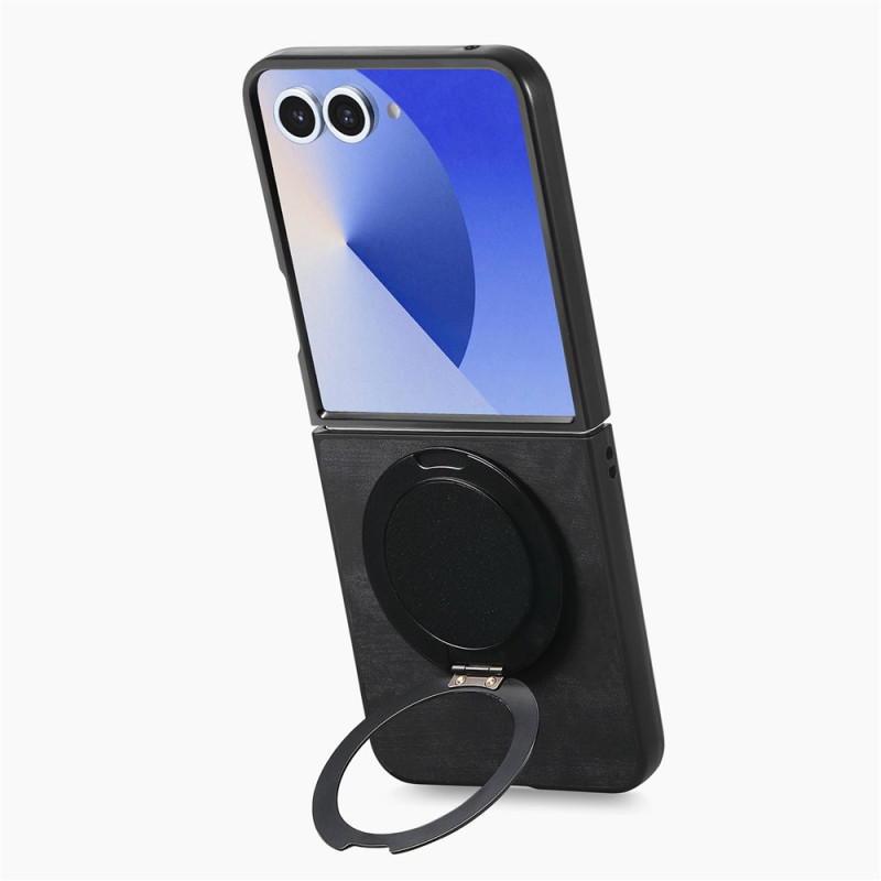 Coque Samsung Galaxy Z Flip 8 Effet Cuir Rétro avec Anneau Magnétique