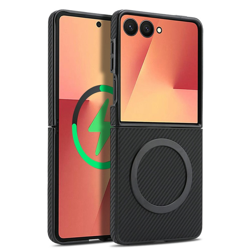 Coque Samsung Galaxy Z Flip 8 Effet Fibre Carbone avec Anneau Magnétique
