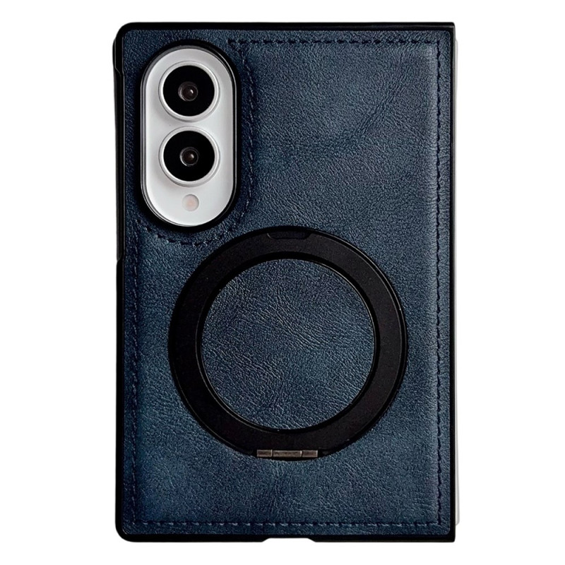 Coque Samsung Galaxy Z Fold 8 Effet Cuir avec Anneau Magnétique Rotatif
