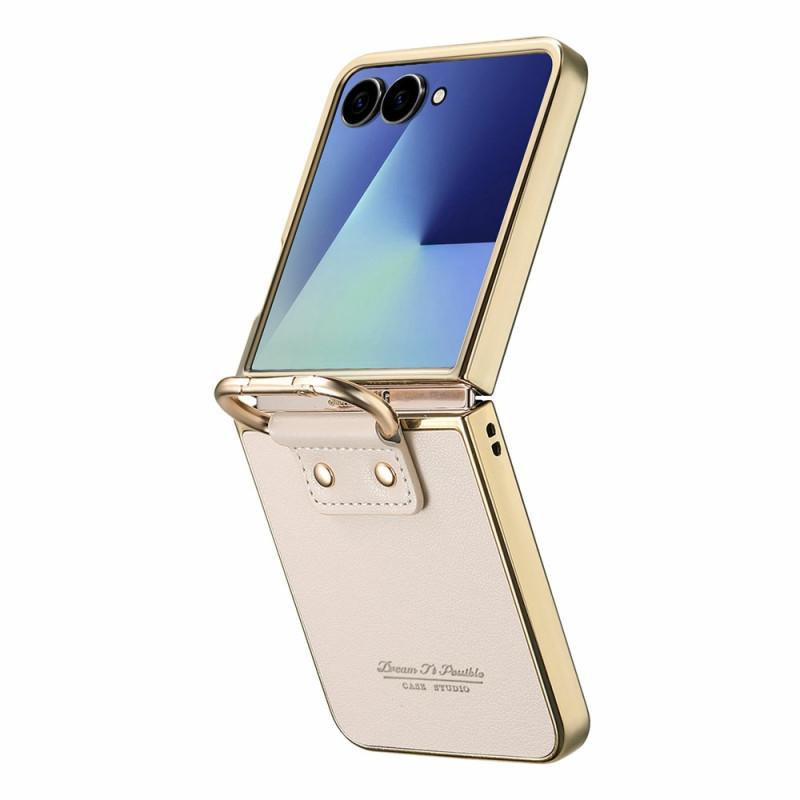 Coque Samsung Galaxy Z Flip 8 Effet Cuir et Anneau-Support