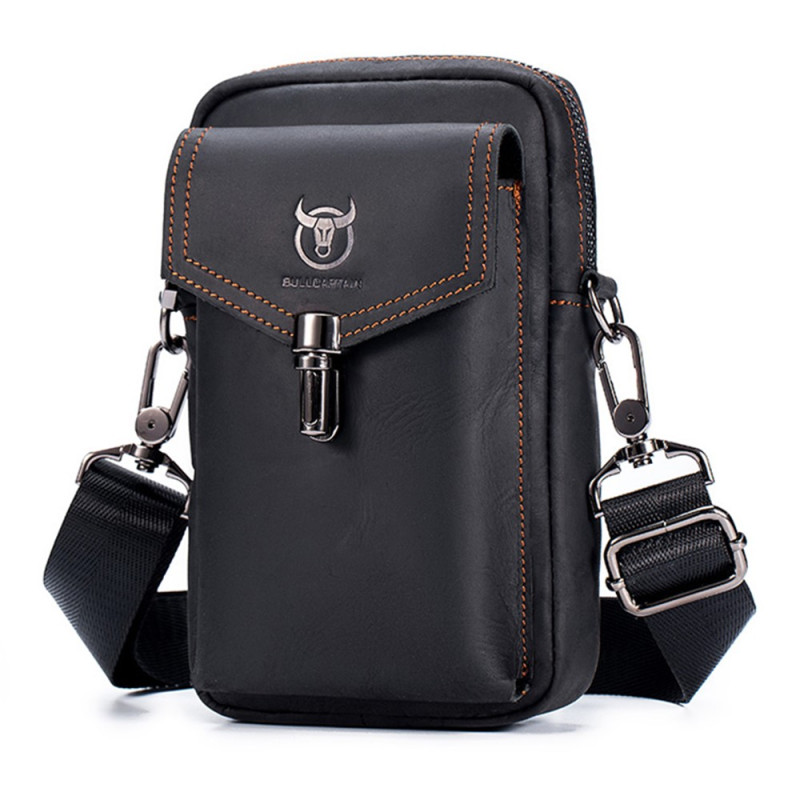 Sacoche de Ceinture en Cuir Véritable Effet Crazy Horse 20,5 × 13 × 6 cm BULLCAPTAIN