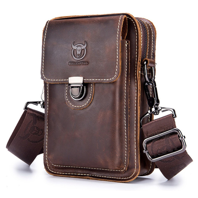 Sacoche de Ceinture en Cuir Véritable Effet Crazy Horse 20 × 13,5 × 5 cm BULLCAPTAIN