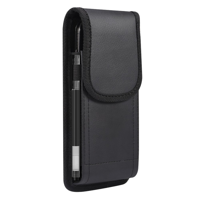 Étui Ceinture Vertical en Cuir PU Grain Litchi avec Fermeture Magnétique pour Smartphone 6,1 Pouce