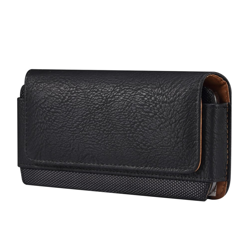 Étui Ceinture Horizontal en Cuir PU Texture Cuir de Vache et Nylon pour Smartphone 6,2 à 6,5 pouces