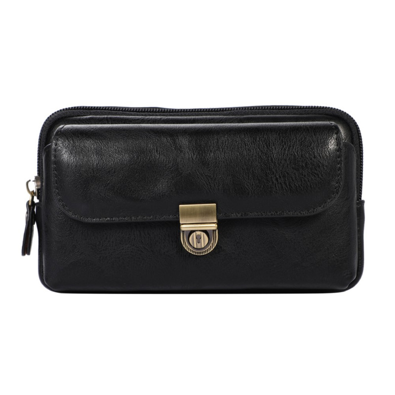 Étui Ceinture Horizontal en Cuir PU avec Poche Zippée pour Smartphone 7,2 pouces