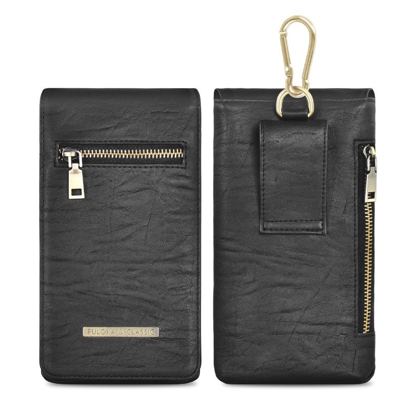 Étui Ceinture Vertical avec Doubles Poches Zippées pour Smartphone