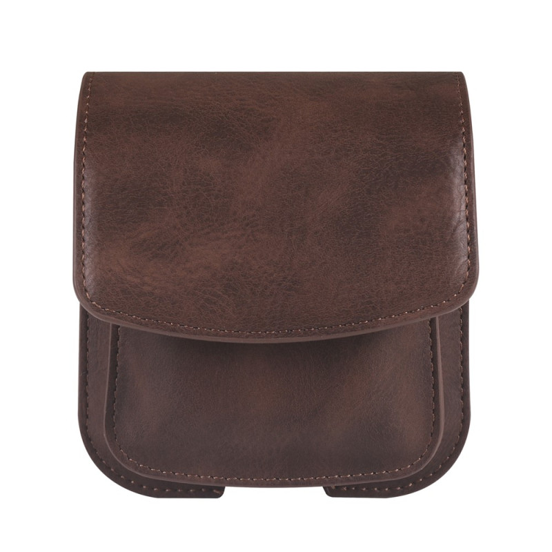 Étui Ceinture Double Compartiment en Cuir PU pour Samsung Galaxy Z Flip et Écouteurs Sans Fil