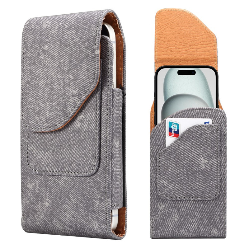 Étui Ceinture Universel Aspect Jean en Cuir PU pour Smartphone 6,1 pouces avec Porte-Cartes