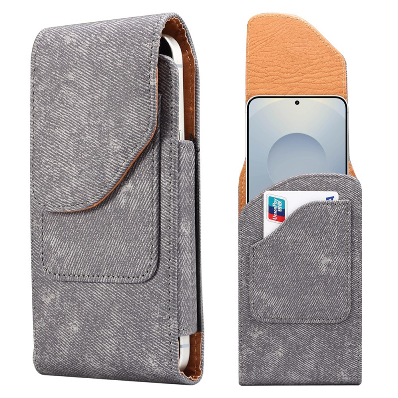 Étui Ceinture Universel Aspect Jean en Cuir PU pour Smartphone 6,5 pouces avec Porte-Cartes