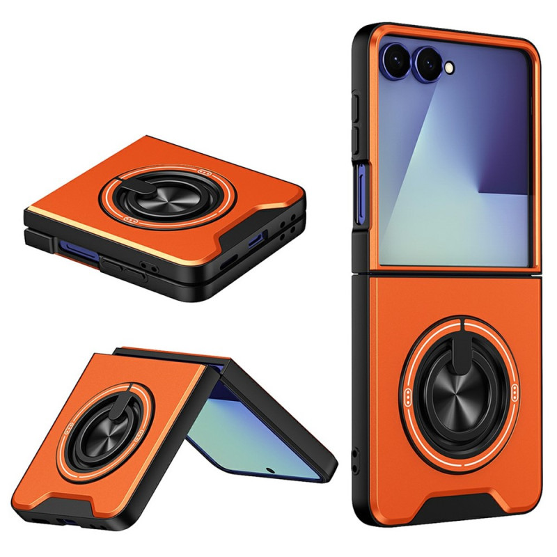 Coque Samsung Galaxy Z Flip 8 Effet Métal avec Anneau-Support