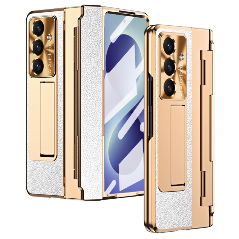Coque Samsung Galaxy Z Fold 8 Ultra Effet Métal et Cuir avec Support