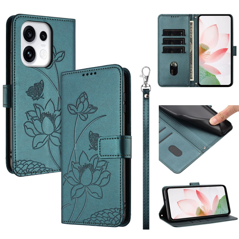 Housse Oppo Reno 16 F 5G / 16 FS 5G Motif Lotus à Lanière
