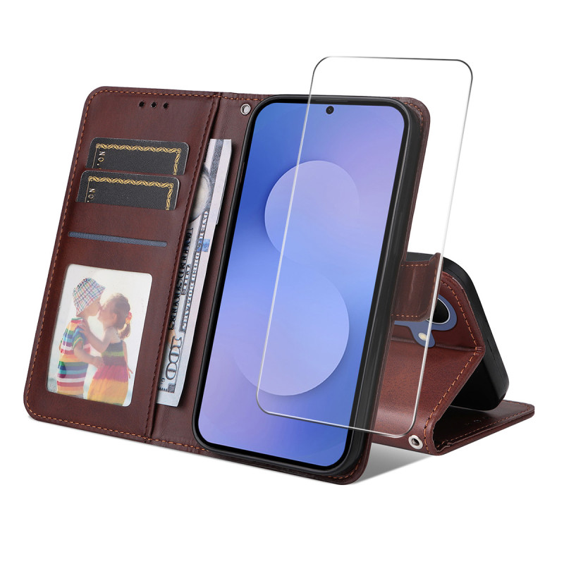 Housse Samsung Galaxy S26 FE Simili Cuir avec Protecteur Écran