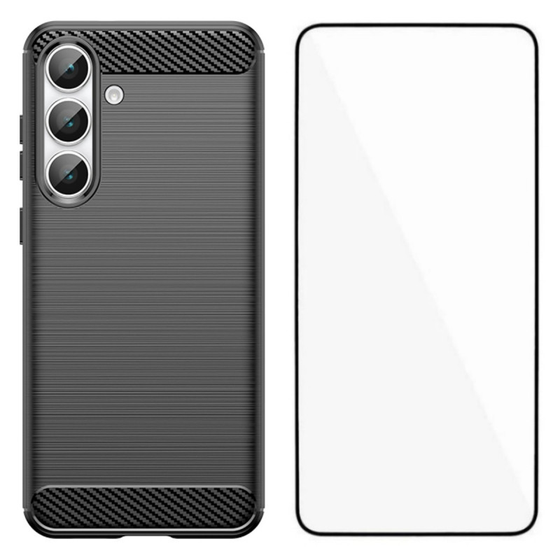Coque Samsung Galaxy S26 FE Fibre Carbone Brossée avec Protecteur Écran