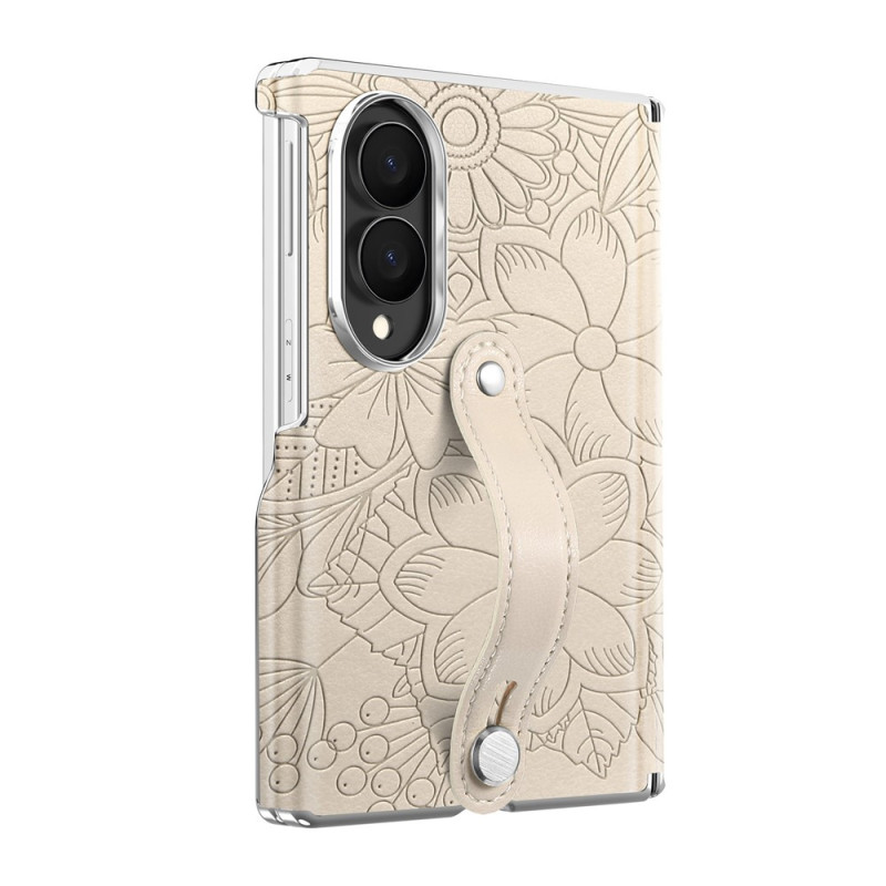 Coque Samsung Galaxy Z Fold 8 Motifs Floraux et Sangle